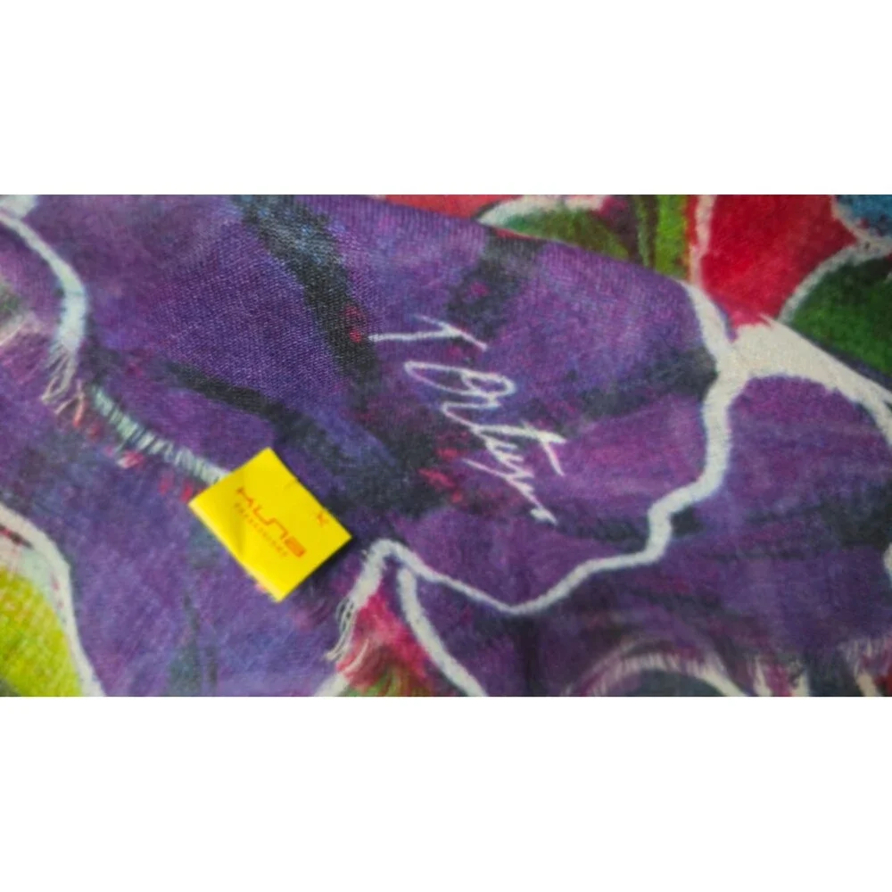 OAK KUNA Peru Baby Alpaca Silk Shawl Artist Signed Floral Wrap Wearable Art NWOT